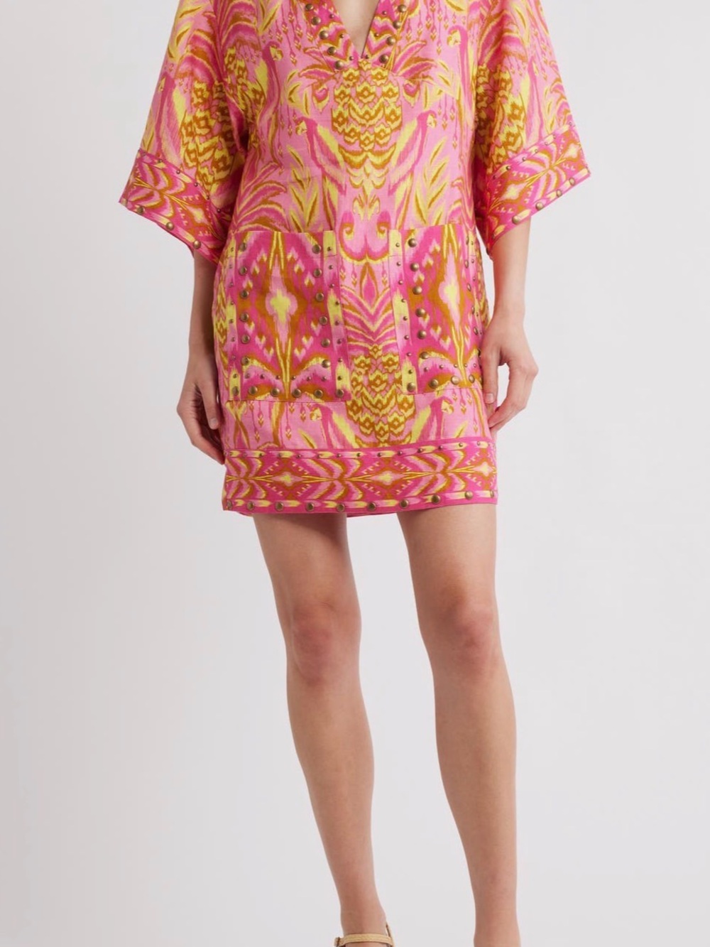 FARM Rio Pineapple Tapestry Studded Linen Shift Dress Size XL - Picture 7 of 7